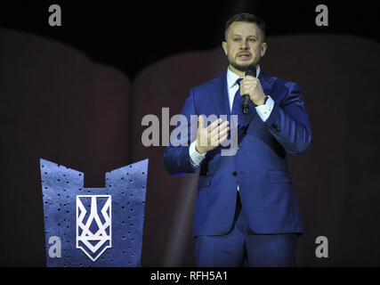 Kiev, Ukraine. 25th Jan, 2019. The leader of nationalist National Corps political party Andriy Biletsky seen speaking during the party's congress in Kiev. Credit: Sergei Chuzavkov/SOPA Images/ZUMA Wire/Alamy Live News Stock Photo