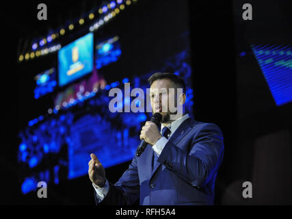 Kiev, Ukraine. 25th Jan, 2019. The leader of nationalist National Corps political party Andriy Biletsky seen speaking during the party's congress in Kiev. Credit: Sergei Chuzavkov/SOPA Images/ZUMA Wire/Alamy Live News Stock Photo