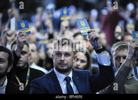 The leader of nationalist National Corps political party Andriy Biletsky seen taking part in party's congress in Kiev. Stock Photo