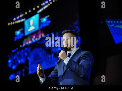 The leader of nationalist National Corps political party Andriy Biletsky seen speaking during the party's congress in Kiev. Stock Photo