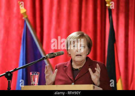 Trinwillershagen, Germany. 25th Jan, 2019. Angela Merkel (CDU), Chancellor, speaks at the traditional New Year's reception of the district of Vorpommern-Rügen. Merkel represents the constituency with a direct mandate in the Bundestag. Credit: Bernd Wüstneck/dpa/Alamy Live News Stock Photo