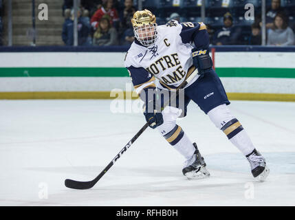 South Bend, Indiana, USA. 25th Jan, 2019. Notre Dame defenseman Andrew Peeke (22) during NCAA Hockey game action between the Michigan State Spartans and the Notre Dame Fighting Irish at Compton Family Ice Arena in South Bend, Indiana. John Mersits/CSM/Alamy Live News Stock Photo