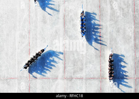 Beijing, China. 25th Jan, 2019. In this aerial photo taken on Jan. 25, 2019, contestants participate in the 2019 Duolun Nur Cup ice dragon boat match in Duolun County of north China's Inner Mongolia Autonomous Region. The match is a test event for the 14th National Winter Games of China, scheduled for 2020. Credit: Zou Yu/Xinhua/Alamy Live News Stock Photo