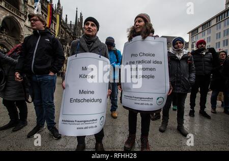 Munich, Bavaria, Germany. 26th Jan, 2019. Citing increasing threats to the choices women have over their own bodies, women in Munich, Germany took to the streets to protest the continued existence of the antiquated paragraf 218 219a law that prevents healthcare and mental health professionals from making known they offer counseling for those considering abortions. The law has already been 'weaponized'' to prosecute Dr. Kristina Haenel, who prosecutors claim she was illegally advertising abortion services. Credit: ZUMA Press, Inc./Alamy Live News Stock Photo
