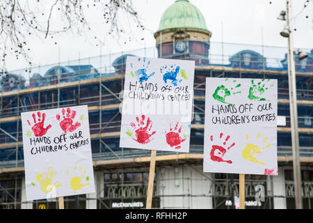 London, UK. 26th Jan, 2019. Local campaigners protest in Brixton against plans by Lambeth Council to close five children's centres and to reduce by half funding for seven others. Credit: Mark Kerrison/Alamy Live News Stock Photo