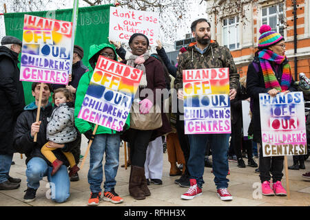 London, UK. 26th Jan, 2019. Local campaigners protest in Brixton against plans by Lambeth Council to close five children's centres and to reduce by half funding for seven others. Credit: Mark Kerrison/Alamy Live News Stock Photo