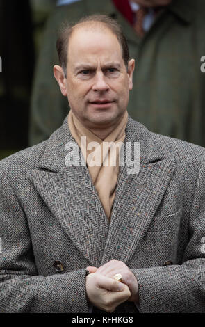 Queen Elizabeth, accompanied by members of the Royal Family, attends the Christmas Day service at St. Mary Magdalene Church at Sandringham  Featuring: Prince Edward Where: Sandringham, United Kingdom When: 25 Dec 2018 Credit: John Rainford/WENN Stock Photo