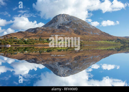 Perfect reflection of Errigal Mountain in Dunlewy Lough. County Donegal, Ireland. Stock Photo
