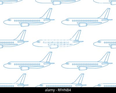 Seamless pattern of the contour aeroplanes Stock Vector