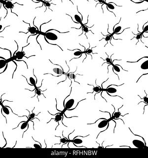 Seamless pattern of the random black silhouette ants Stock Vector