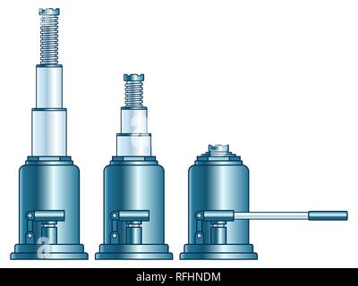 Illustration of the hydraulic lifting jack set Stock Vector