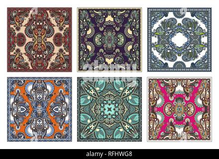 set of traditional kalamkari ornamental floral paisley design Stock Vector