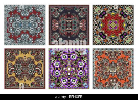 set of traditional kalamkari ornamental floral paisley design Stock Vector