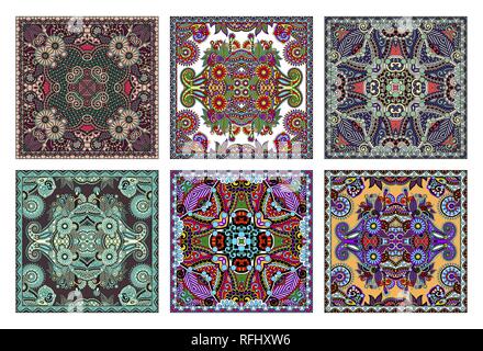 set of traditional kalamkari ornamental floral paisley design Stock Vector