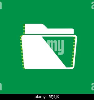 Folder sign illustration. Vector. White flat icon with yellow striped shadow at green background. Stock Vector