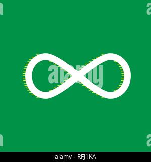 Limitless symbol illustration. Vector. White flat icon with yellow striped shadow at green background. Stock Vector