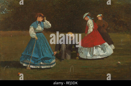 Croquet Scene. Date/Period: 1866. Painting. Oil on canvas. Height: 40.3 cm (15.8 in); Width: 66.2 cm (26 in). Author: Winslow Homer. HOMER, WINSLOW. Stock Photo