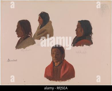 Studies of Indian Chiefs Made at Fort Laramie. Artist: Albert Bierstadt (American, Solingen 1830-1902 New York). Dimensions: 13 x 16 7/8 in. (33 x 42.9 cm). Date: ca. 1859.  Bierstadt arrived at Fort Laramie, in present-day Wyoming, as a member of the expedition to the western portion of the Nebraska Territory with Colonel Frederic W. Lander in June 1859, during a time of tense relations between the Western Sioux (Teton) and the United States government. Bierstadt made vivid field sketches of the Indians he encountered there, including this powerful depiction of the heads of four chiefs. The a Stock Photo