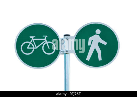 Bicycle and pedestrian shared route sign isolated on white Stock Photo