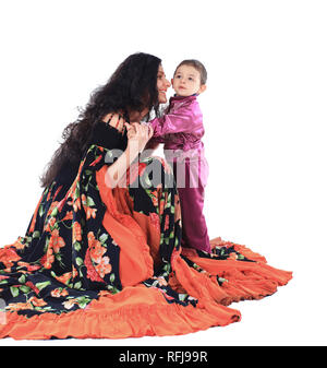 mother and little son in the Gypsy costumes Stock Photo