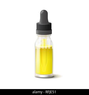 Small glass bottle with essence cosmetic or aroma oil Stock Vector
