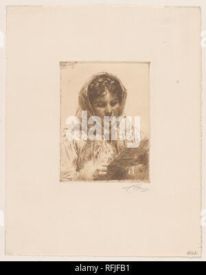 The Letter. Artist: Anders Zorn (Swedish, Mora 1860-1920 Mora). Dimensions: Plate: 6 1/8 × 4 3/4 in. (15.6 × 12 cm)  Sheet: 12 13/16 × 10 1/8 in. (32.5 × 25.7 cm). Date: 1913. Museum: Metropolitan Museum of Art, New York, USA. Stock Photo