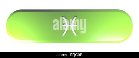ZODIAC PISCES ICON green rounded rectangle push button  - 3D rendering illustration Stock Photo