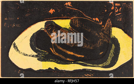 Manao Tupapau (She is Haunted by a Spirit). Dated: 1894/1895. Medium: woodcut printed in yellow, orange and black by Louis Roy. Museum: National Gallery of Art, Washington DC. Author: PAUL GAUGUIN. Stock Photo