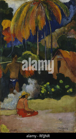 Landscape in Tahiti. Date/Period: 1892. Painting. Oil on canvas. Height: 54.5 cm (21.4 in); Width: 31 cm (12.2 in). Author: PAUL GAUGUIN. Gauguin, Paul Eugéne Henri. Stock Photo