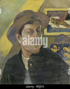Portrait de l'artiste Self-portrait with a hat. Date/Period: 1893 - 1894. Painting. Oil on canvas, double sided. Height: 460 mm (18.11 in); Width: 380 mm (14.96 in). Author: PAUL GAUGUIN. GAUGUIN, PAUL. Gauguin, Paul Eugéne Henri. Stock Photo