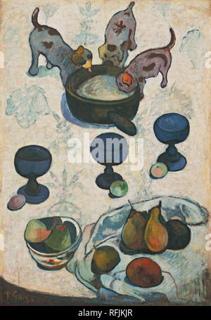 Nature morte aux trois petits chiens / Still Life with Three Puppies. Date/Period: 1888. Painting. Oil on panel. Height: 91.8 cm (36.1 in); Width: 62.6 cm (24.6 in). Author: PAUL GAUGUIN. GAUGUIN, PAUL. Gauguin, Paul Eugéne Henri. Stock Photo
