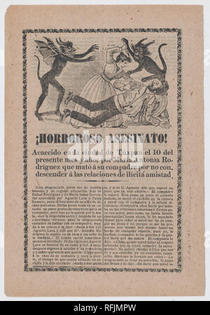 Broadsheet relating to the execution of Florencio Morales and Bernardo Mora who assassinated ex-President Barillas of Guatemala, a description in the bottom section. Artist: José Guadalupe Posada (Mexican, 1851-1913). Dimensions: Sheet: 11 13/16 × 7 11/16 in. (30 × 19.5 cm). Publisher: Antonio Vanegas Arroyo (1850-1917, Mexican). Date: 1907. Museum: Metropolitan Museum of Art, New York, USA. Stock Photo