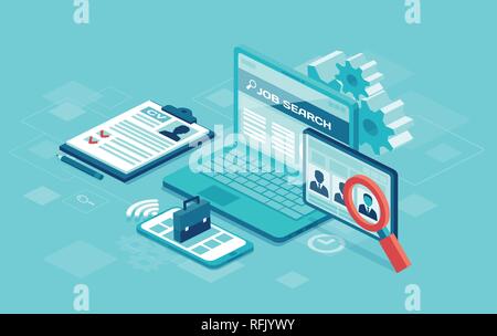 Recruitment and job search concept. Isometric vector hiring and employment search for web page, banner, presentation. Stock Vector