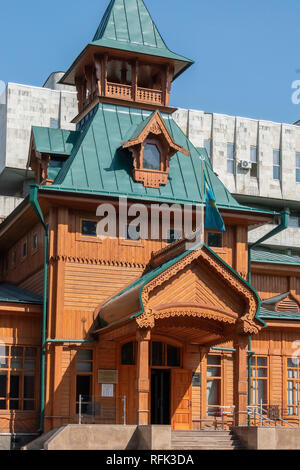 Kazakh Museum of Musical Instruments, traditional wooden Russian building 1908, Almaty, Kazakhstan Stock Photo