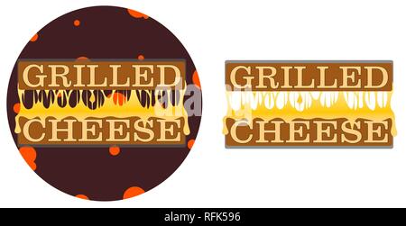 grilled cheese on the background with melted cheese between pieces of bread logo Stock Vector