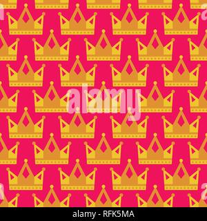 Seamless gold crown pattern background bright pink yellow Stock Vector