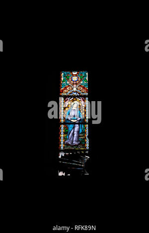 Porto, Portugal - March 23, 2015: 1920 stained glass window from Congregados church, downtown area, designed by the artist Robert Leone. Stock Photo