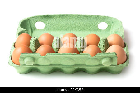 eggs in carton tray isolated on white background Stock Photo