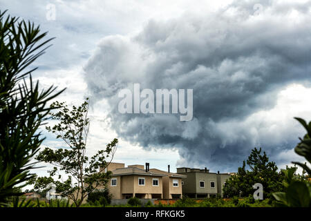 Shelf cloud over houses. Florianopolis, Santa Catarina, Brazil. Stock Photo