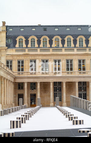 Black and white columns by Daniel Buren and the Conseil d'État, the Constitutional Council, and the Ministry of Culture, Palais Royal, Paris, France Stock Photo