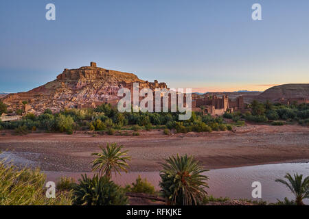 Landscape of Ksar of Ait Benhaddou at sunrise in the morning. It is a Unesco Heritage site in Ouarzazate region of Morocco Stock Photo