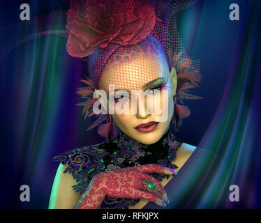 3D computer graphics of a Portrait of a Lady with Fascinator and Gloves Stock Photo