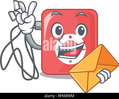 With envelope charcter mp3 player above wooden table vector illustration Stock Vector