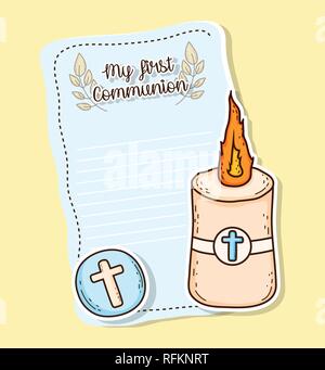 my first communion card with host wafer and candle Stock Vector