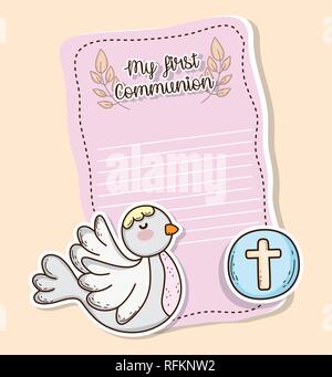 first communion card with dove and wafer host Stock Vector