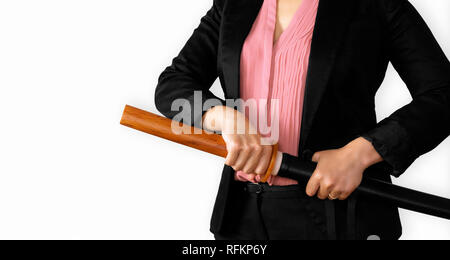 business woman with sword ready to fight Stock Photo