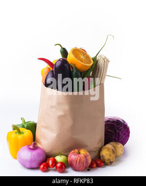 Colorful fruits and vegetables background Stock Photo