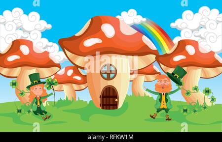 st patrick woman and man with fungus house Stock Vector