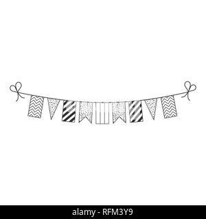 Decorations bunting flags for horizontal triband country national day holiday in black outline flat design. Independence day or National day holiday c Stock Vector