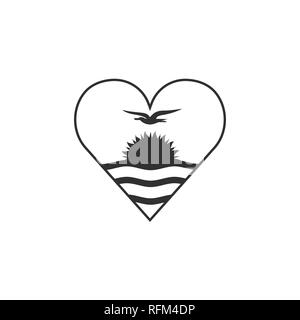 Kiribati flag icon in a heart shape in black outline flat design. Independence day or National day holiday concept. Stock Vector